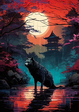 cherry blossom wolf animal