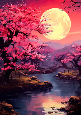 cherry blossom and moon