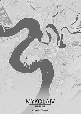 Mykolaiv UA Light Grey Map