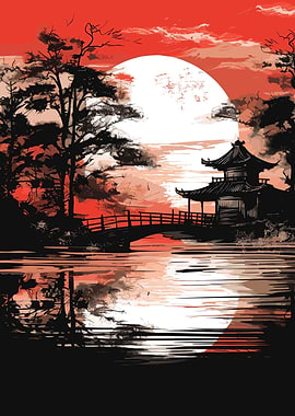 japan landscape red black