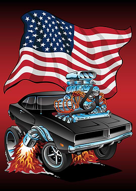 Classic Muscle Car Cartoon
