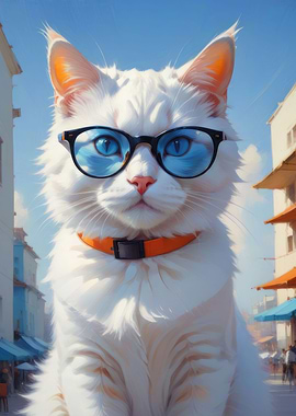 White cat in sunglasses