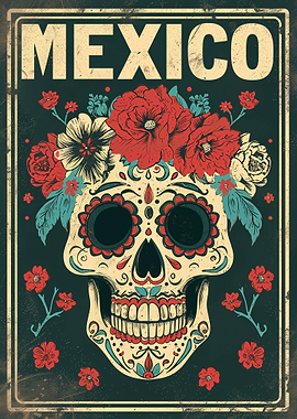 Mexican skull with flowers