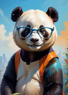 Cute panda oil painting