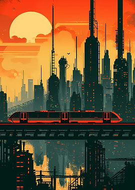 Futuristic Train at Sunset