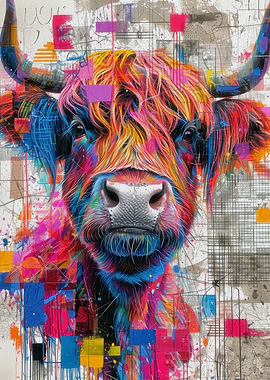 Highland Cow Colorful Face