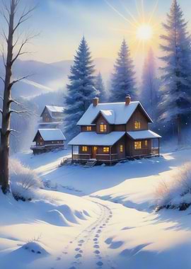 Winter landscape oil art