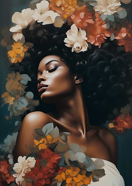 Afro girl with flowers
