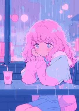 Pretty Anime Girl in Cafe