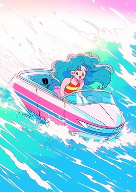 Girl on Speedboat Retro