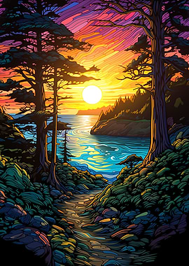 Sunset in the forest