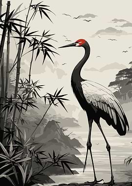 Crane Bird Bamboo Forest
