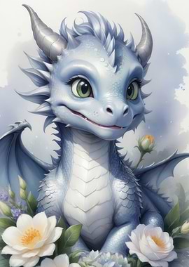 Watercolor floral dragon