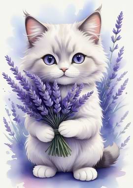 Cute cat with lavender