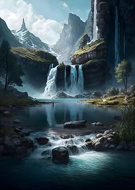 Waterfall in Forest Nature