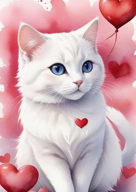 Watercolor white cat