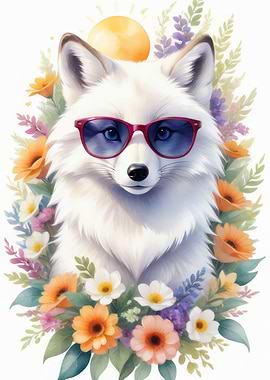 Watercolor white wolf art