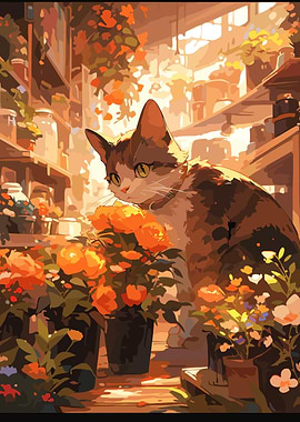 Anime Florist Ginger Cat