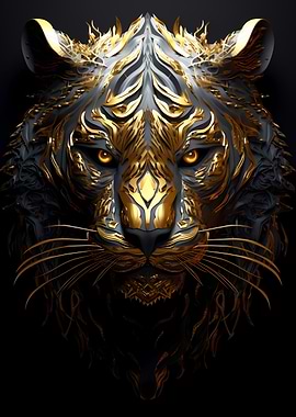 Abstract Gold Tiger Head