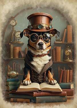 Clever Steampunk Book Dog