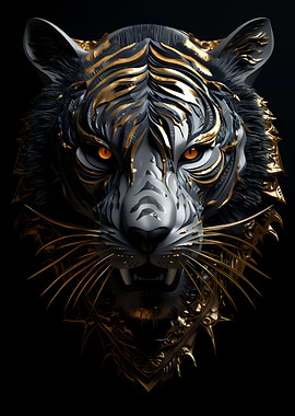 Abstract Gold Tiger Head