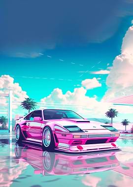Vaporwave Beach Car