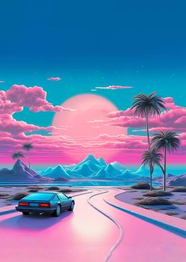 Vaporwave Beach Car