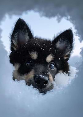 Black Shiba Inu Snow Hole