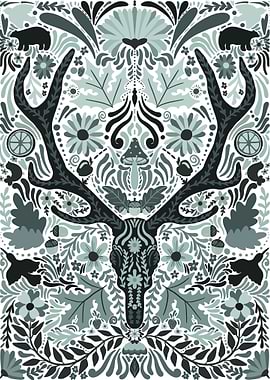 Stag skull Folk art