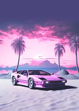 Vaporwave Beach Car