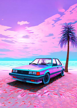 Vaporwave Beach Car