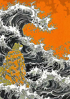 Frog And Waves Japanese