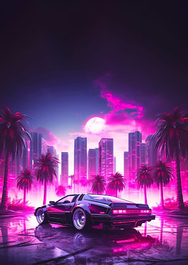 Synthwave Vaporwave Car
