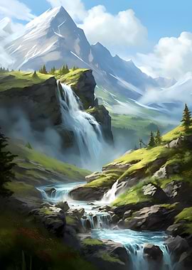Waterfall Landscape Art