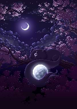 Moon cat in Cherry trees