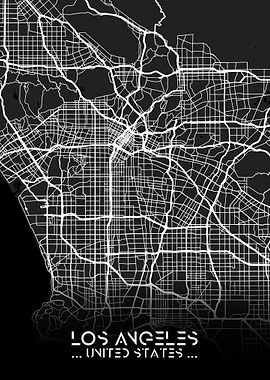 Los Angeles City Map Black