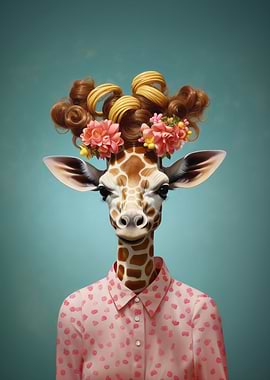 An giraffe with curly hair