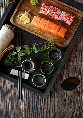 delicious sushi and sake