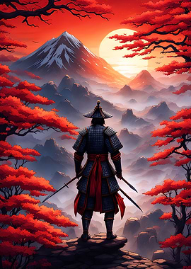 Samurai watching sunset