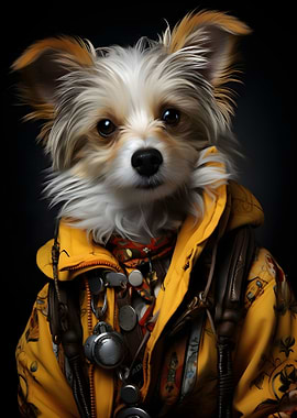 Dog in a yellow jacket
