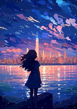 Pixel Art New York Girl