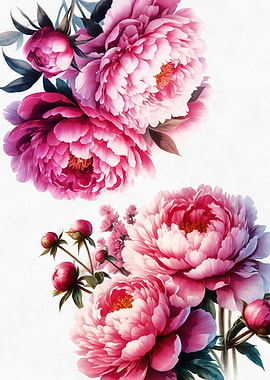Watercolor pink peonies