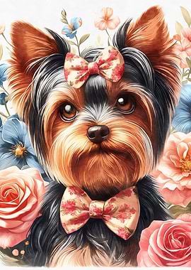 Yorkie in flowers