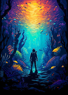 Tropical Diver Pixel Art
