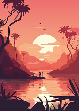 Sunset bay landscape