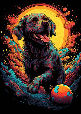 Dog and ball on the beach