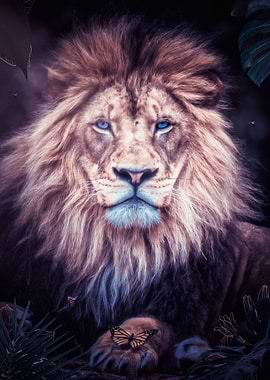 Lion sitting in the jungle