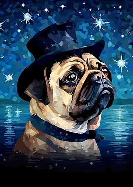 Pug Top Hat Pixel Art