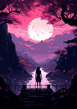 Japan Lake Pixel Art