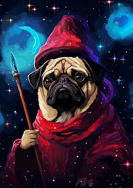 Pug Wizard Pixel Art Cute